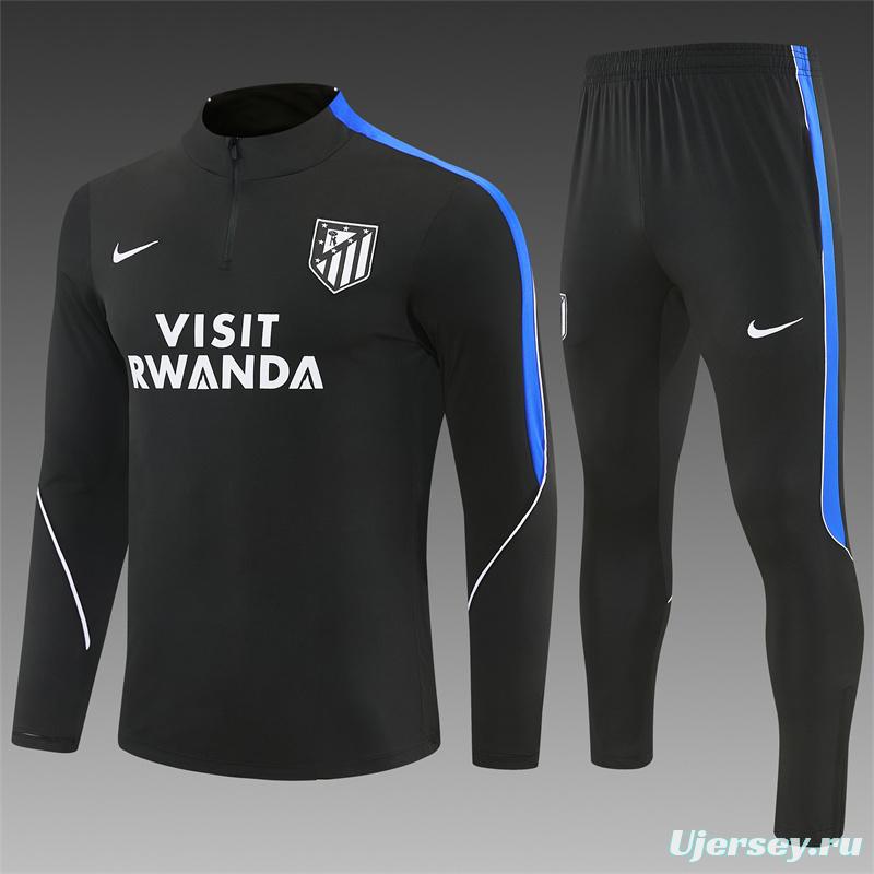 2026 Atletico Madrid Black Half Zipper Jacket Tracksuit + Long Pants