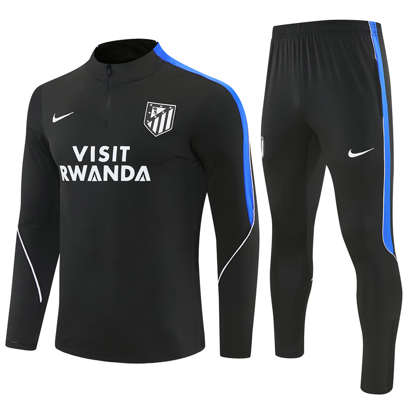 2026 Atletico Madrid Black Half Zipper Jacket Tracksuit + Long Pants