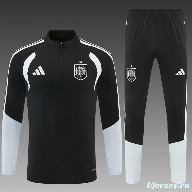 2026 Spain Black & White Half Zipper Jacket Tracksuit + Long Pants