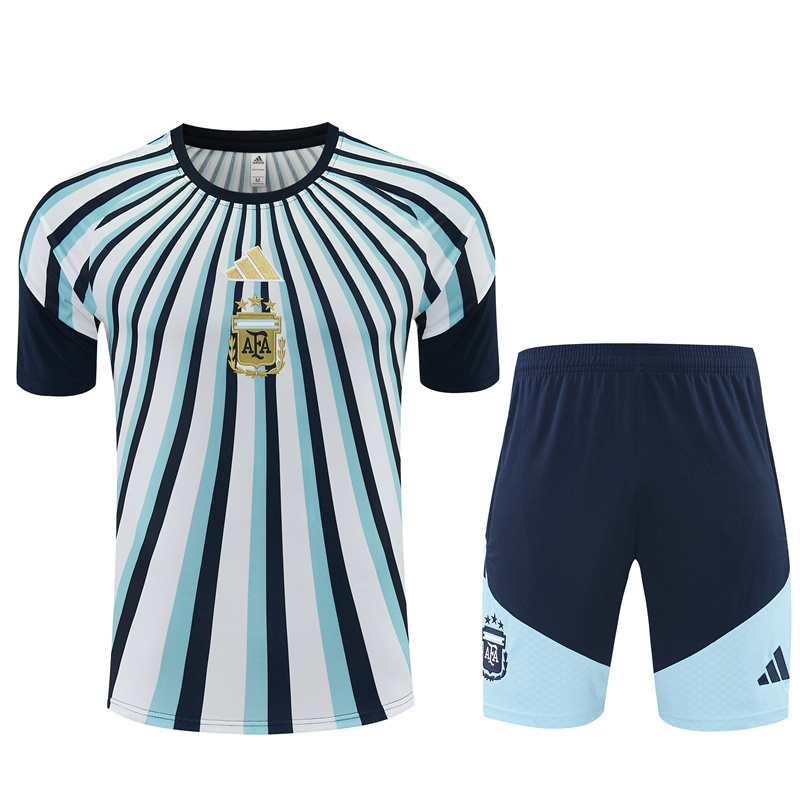 2026 Argentina White & Light Blue Radial Stripe Short Sleeve+Soccer Shorts