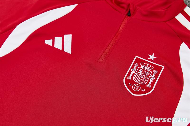 2026 Spain Red Half Zipper Jacket Tracksuit + Long Pants