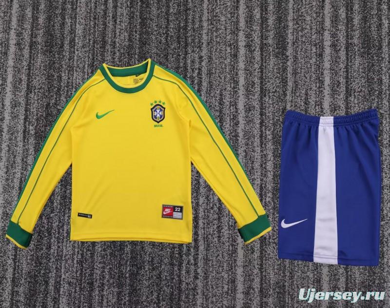Retro Kids 1998 Brazil Home Long Sleeve Jersey