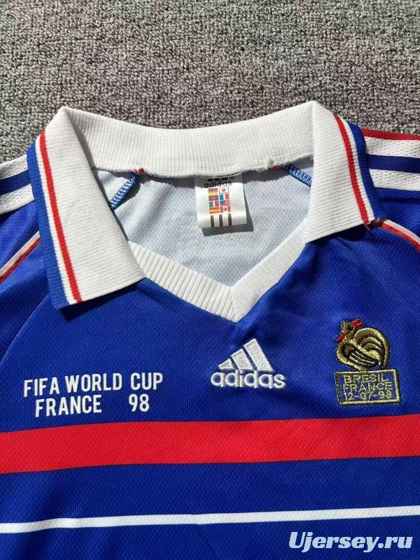 Retro Kids 1998 France Home Long Sleeve Jersey