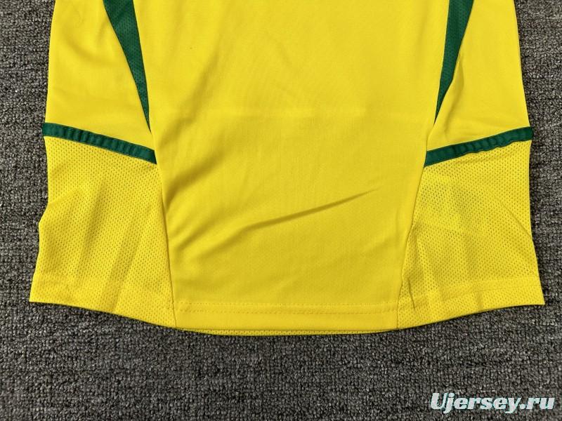 Retro Kids 2002 Brazil Home Long Sleeve Jersey
