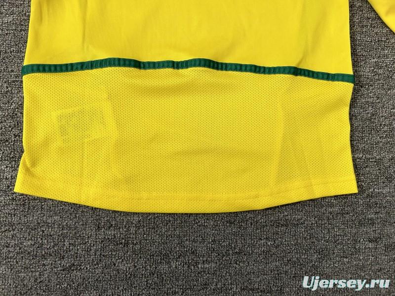 Retro Kids 2002 Brazil Home Long Sleeve Jersey