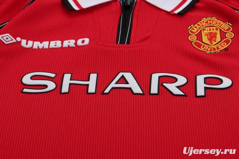 Retro Kids 98/99 Manchester United Red Home Long Sleeve Jersey