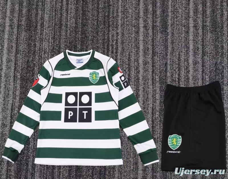 Retro Kids 01/03 Sporting CP White Green Home Long Sleeve Jersey