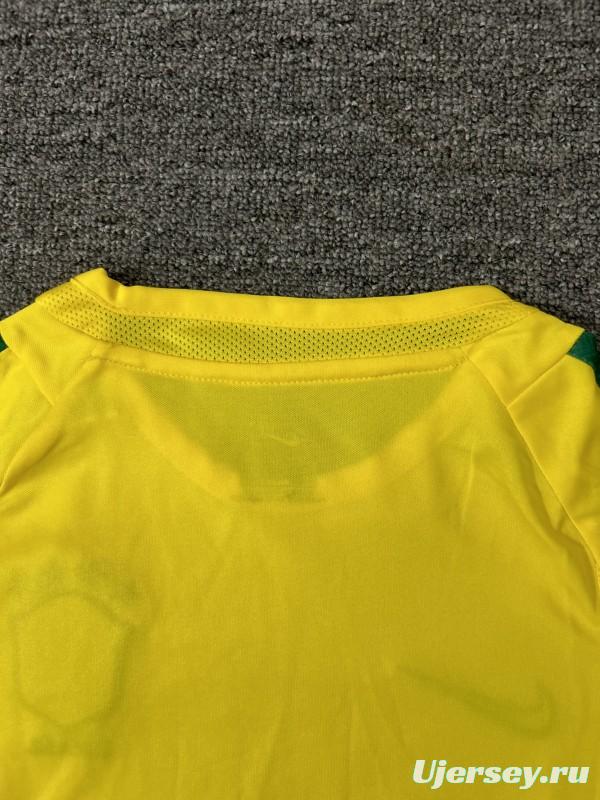 Retro Kids 2002 Brazil Home Long Sleeve Jersey