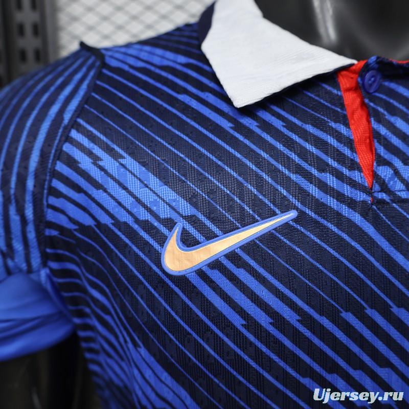 Player Version 2026 France Home Blue with Diagonal Brushstroke Stripe Polo Collar Jersey