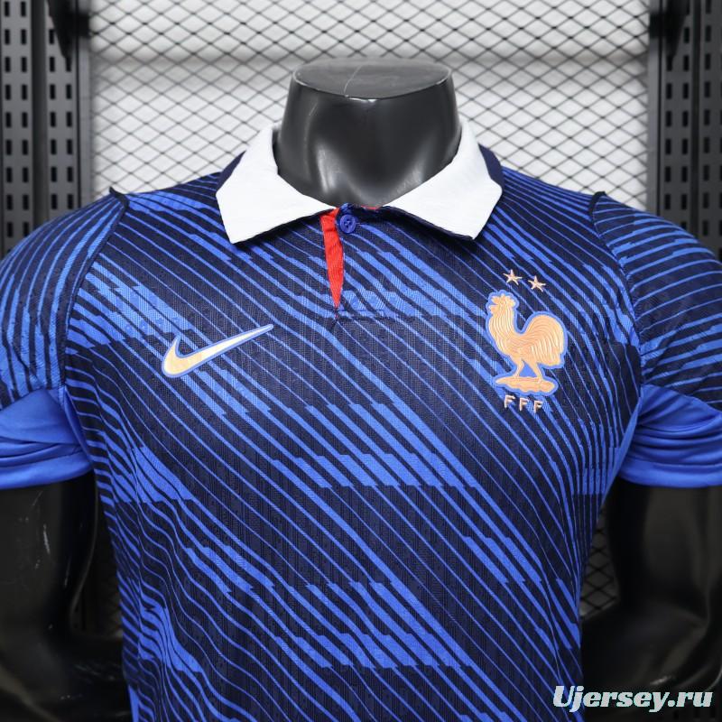 Player Version 2026 France Home Blue with Diagonal Brushstroke Stripe Polo Collar Jersey