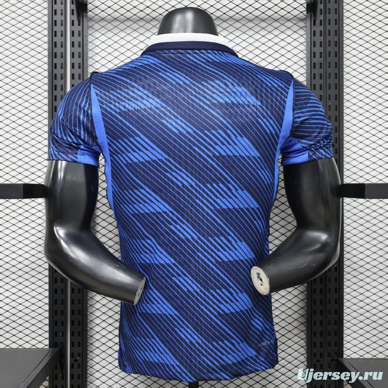Player Version 2026 France Home Blue with Diagonal Brushstroke Stripe Polo Collar Jersey