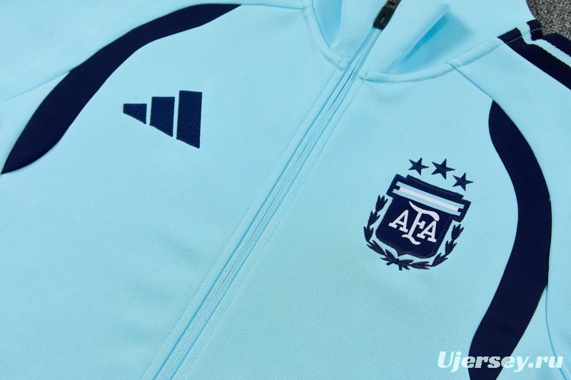 2026 Argentina Sky Blue & Navy Blue Full Zipper Jacket Tracksuit + Long Pants (Home)