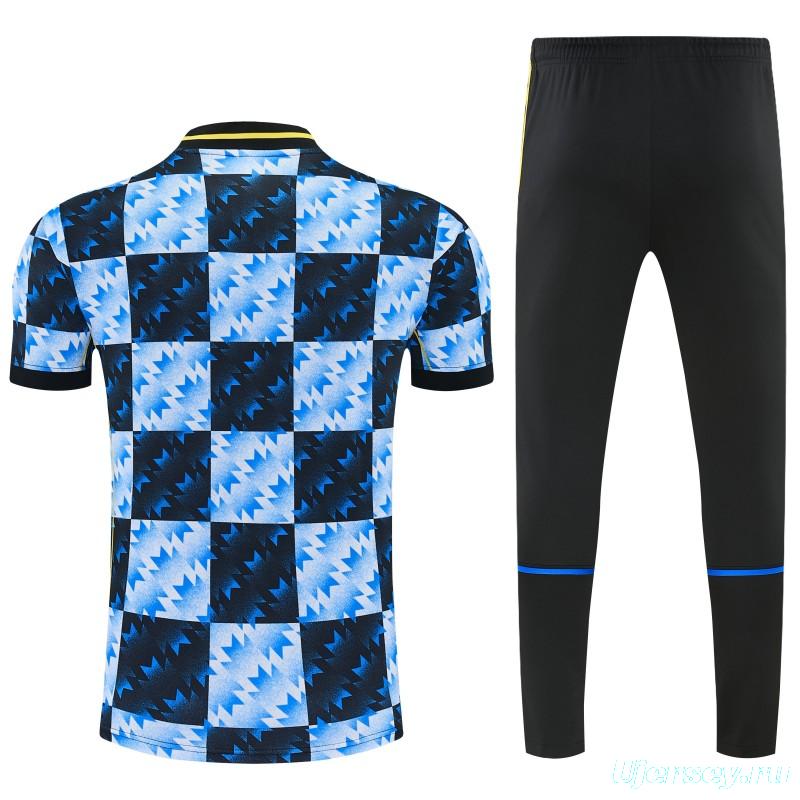 26/27 Manchester United Blue & Black Checkerboard Short Sleeve Tracksuit + Long Pants