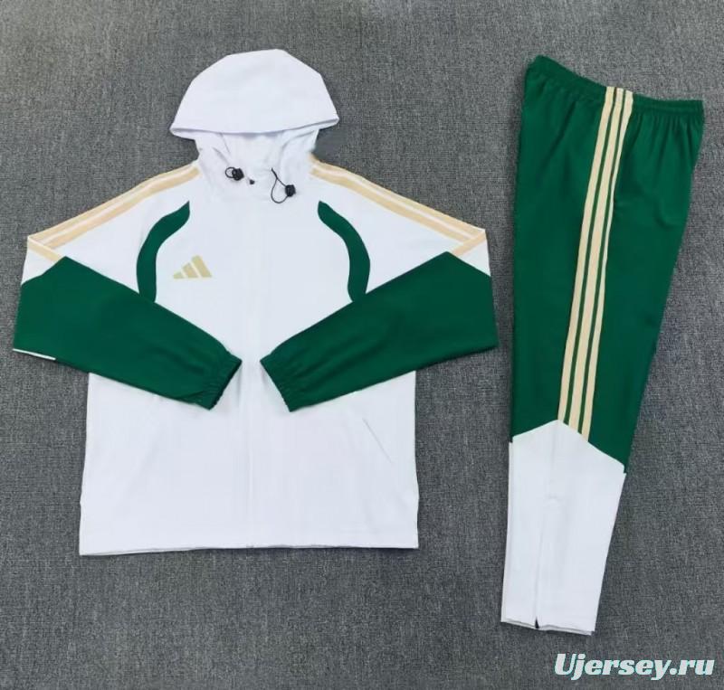 26/27 Adidas White&Navy Green Full Zipper Hooded  Windbreaker  Jacket Tracksuit + Long Pants