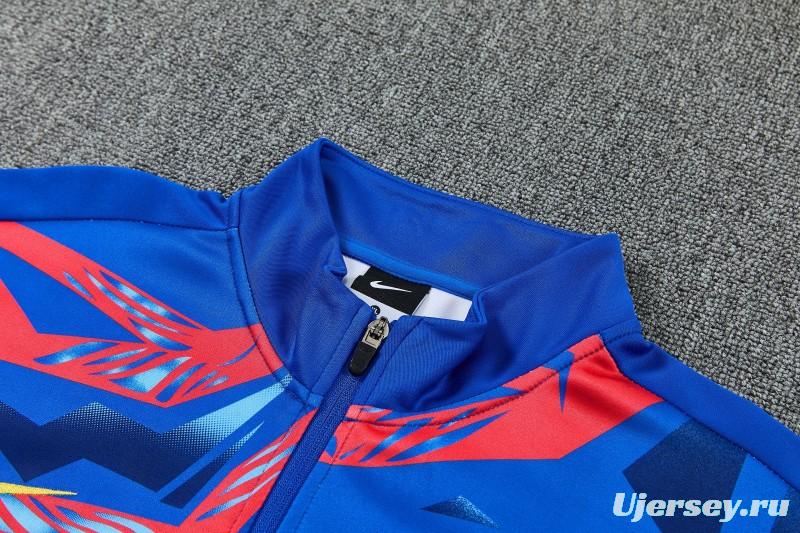 26/27 FC Barcelona Blue with Red  Full Zipper Jacket Tracksuit + Long Pants