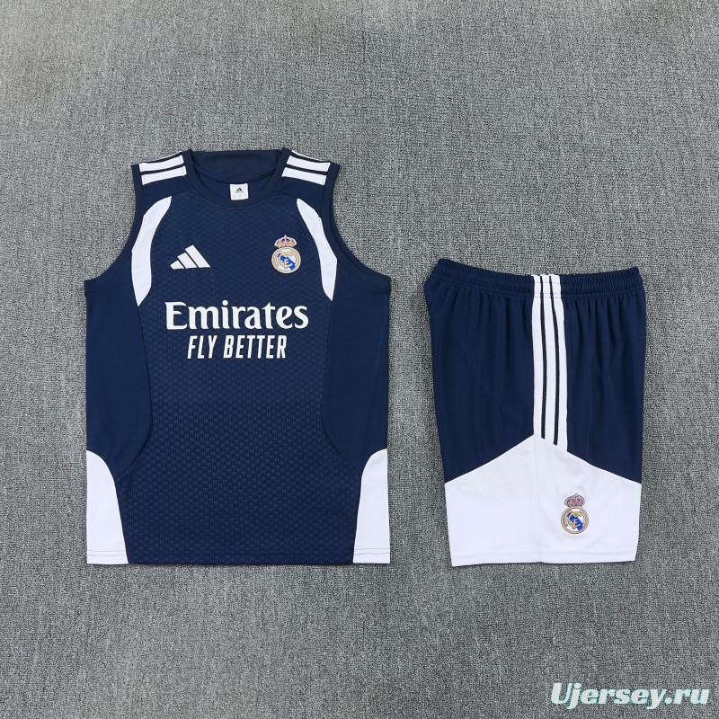 26/27 Real Madrid Navy Blue & White Sleeveless Vest Tracksuit + Short Pants