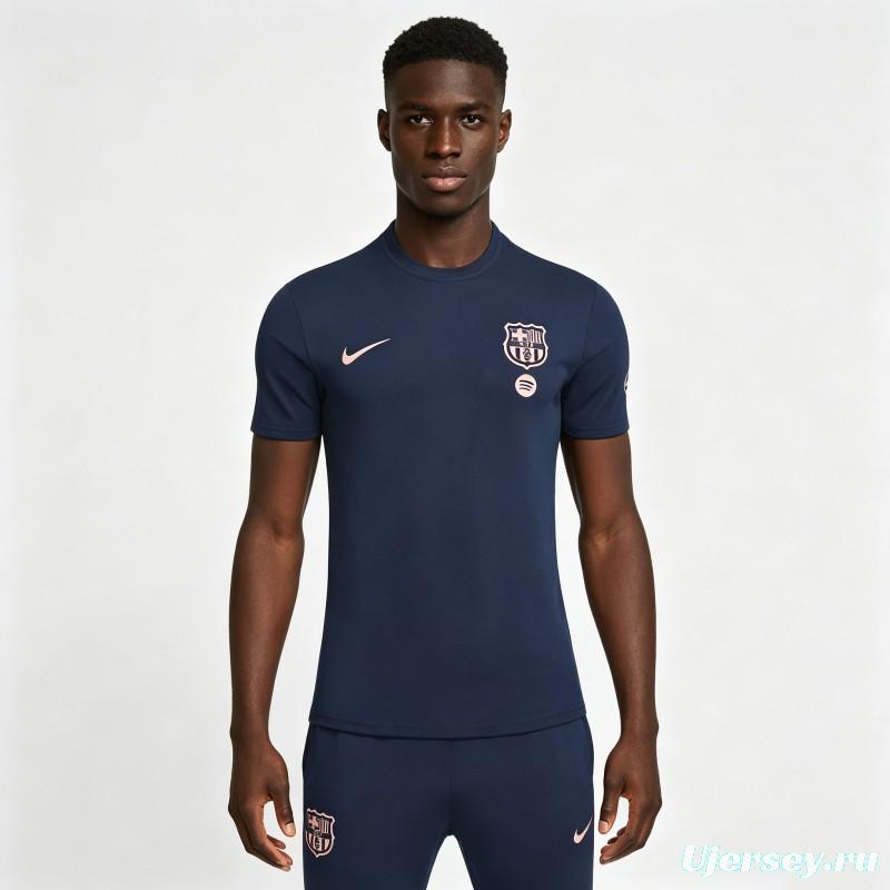 26/27 Barcelona Navy Blue Short  Sleeve Tracksuit + Long Pants