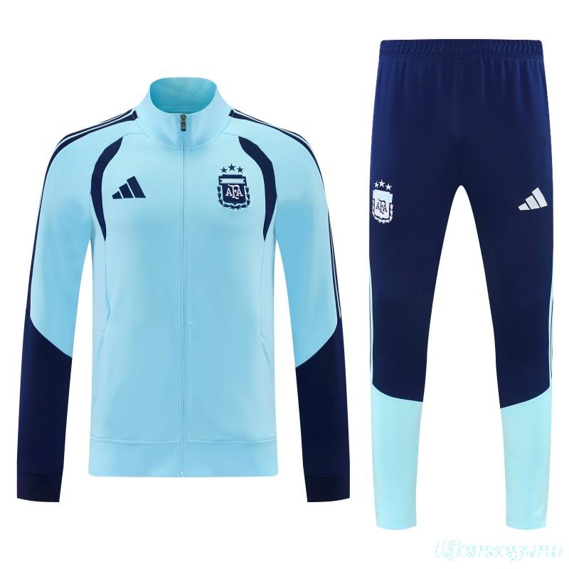 2026 Argentina Sky Blue & Navy Blue Full Zipper Jacket Tracksuit + Long Pants (Home)