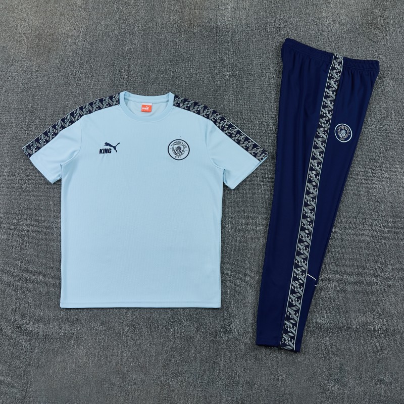 26/27 Manchester City Sky Blue Short Sleeve Tracksuit  + Long Pants (Puma King / Home)