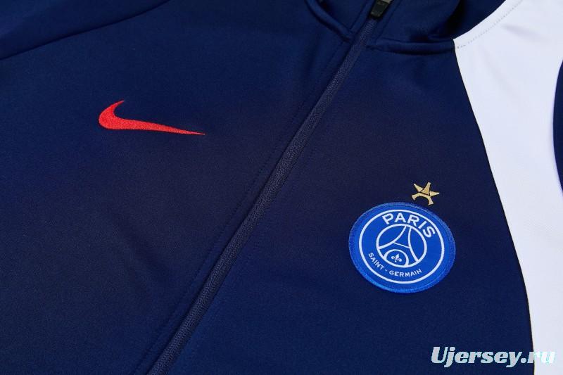 26/27 Paris Saint-Germain Navy Blue & White Full Zipper Jacket Tracksuit + Long Pants (Home)