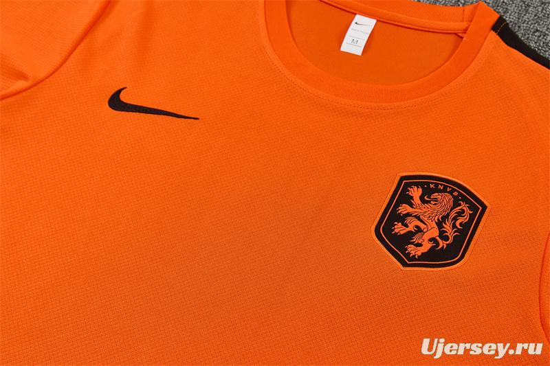 26/27 Netherlands Home Orange Short Sleeve + Soccer Shorts