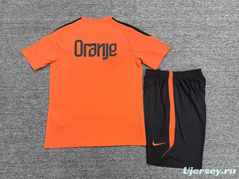 26/27 Kids Netherlands Home Orange Short Sleeve + Soccer Shorts