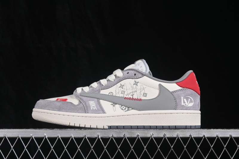 Nike Travis Scott x Fragment Design x Air Jordan 1 Low OG SP Retro Sneakers with Reverse Swoosh Design - CW6688-119