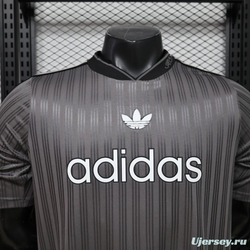 Player Version 2026  Adidas Originals Retro Style Charcoal Grey Stripe Football Jersey