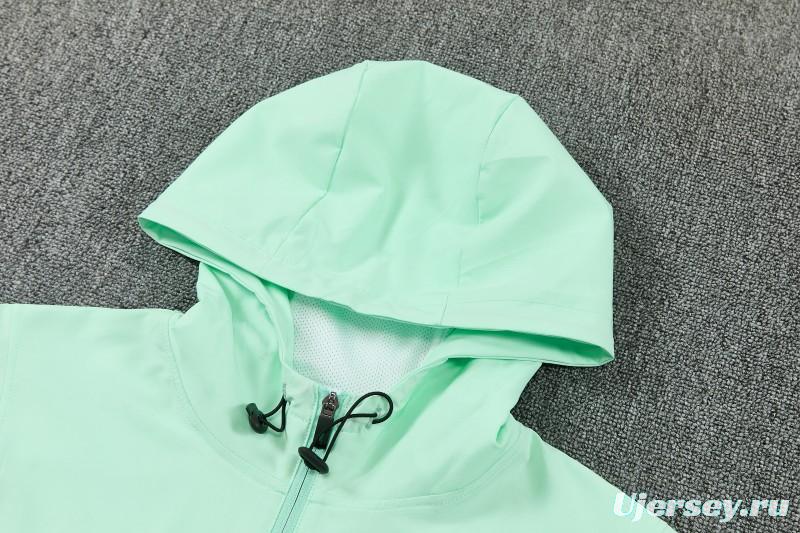 26/27 France Light Green Full Zipper Hooded Jacket Tracksuit + Long Pants