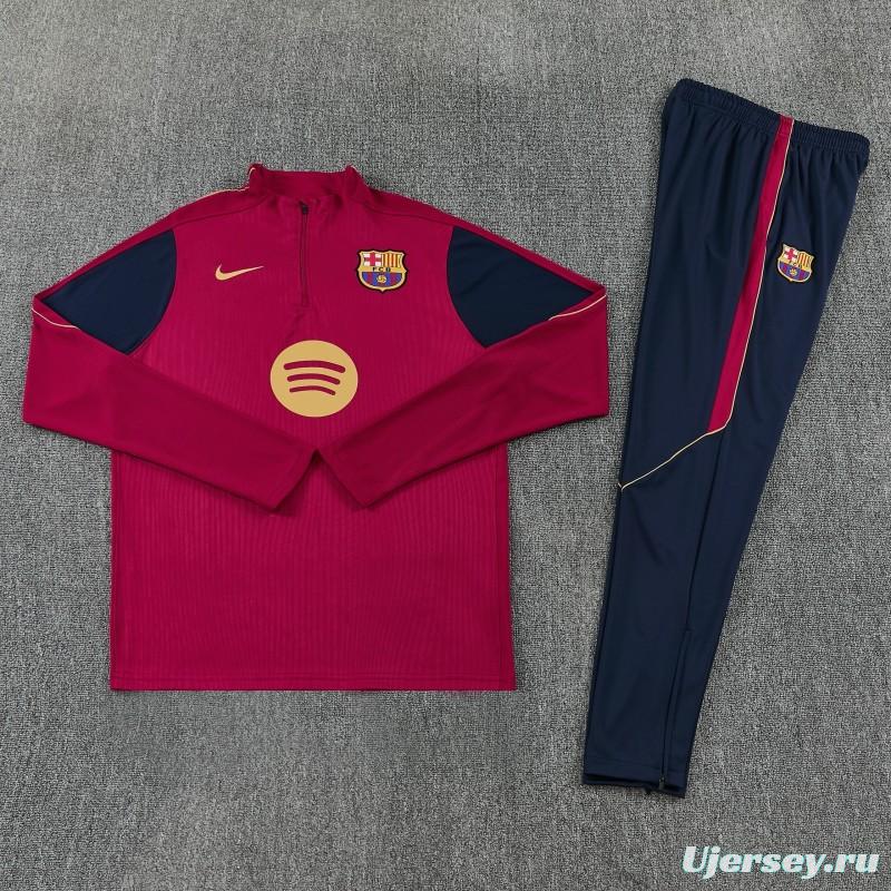 26/27 Barcelona Red & Black Half Zipper Jacket Tracksuit + Long Pants