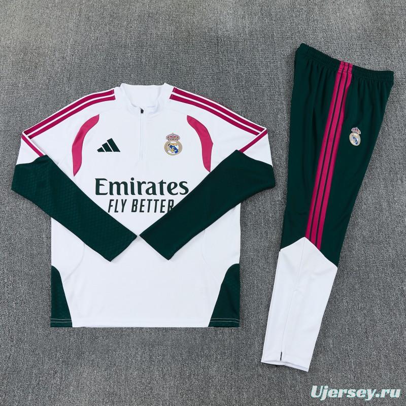26/27 Real Madrid White & Dark Green Half Zipper Jacket Tracksuit + Long Pants
