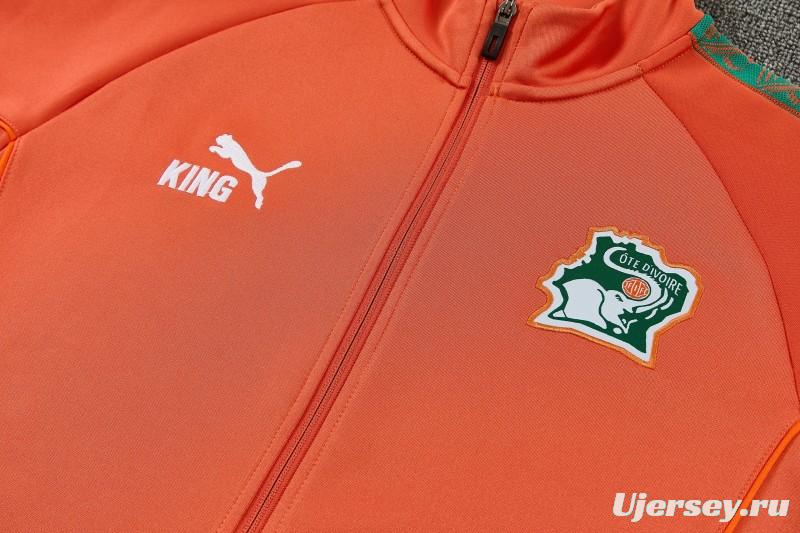 26/27 Côte d'Ivoire Orange Full Zipper Jacket Tracksuit + Long Pants