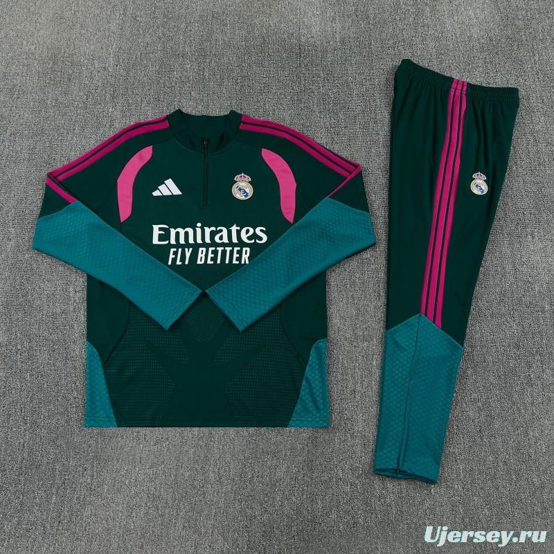 26/27 Real Madrid Dark Green Half Zipper Jacket Tracksuit + Long Pants