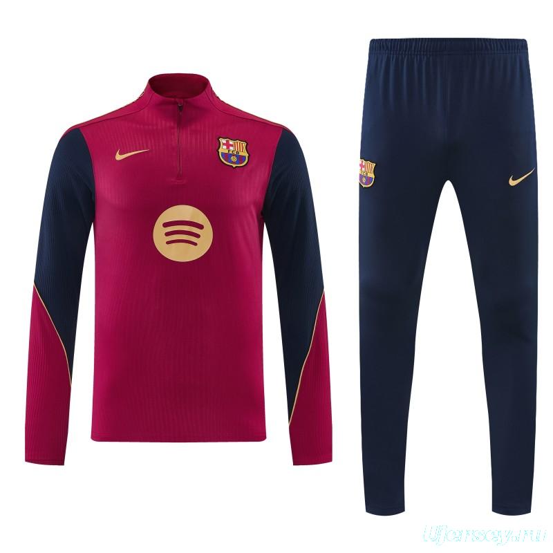 26/27 Barcelona Red & Black Half Zipper Jacket Tracksuit + Long Pants
