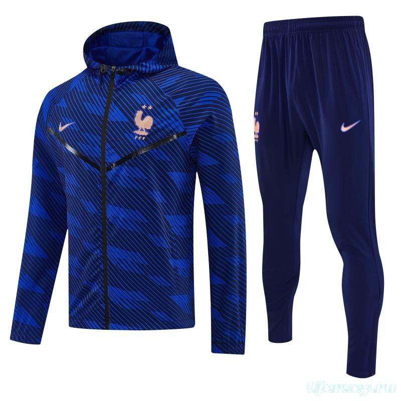 2026 France Navy Blue Full Zipper Hooded Jacket Tracksuit + Long Pants