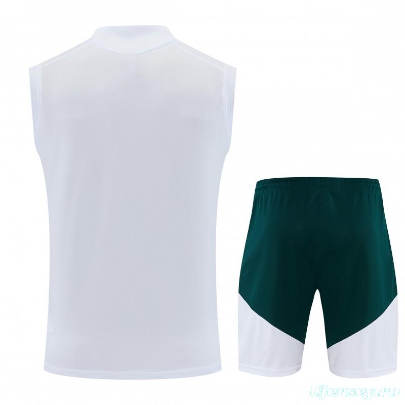 26/27 Real Madrid White & Dark Green Sleeveless Training Vest +Shorts Set