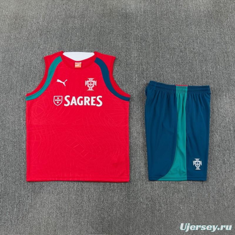 26/27 Portugal Red & Navy Blue Sleeveless Training Vest +Shorts Set