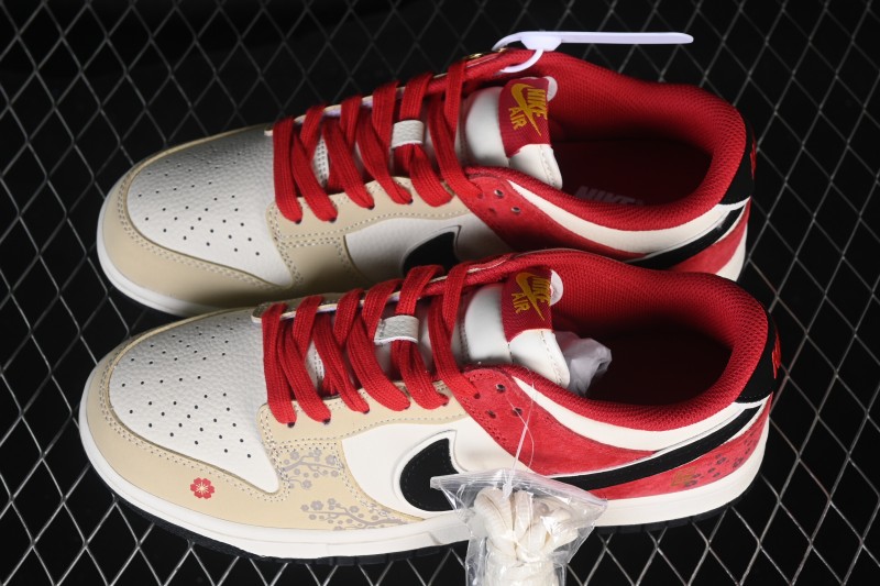 Nike SB Dunk Low Retro Skateboarding Shoes with Red, Black, and Cream Color Blocking - DN3168-027
