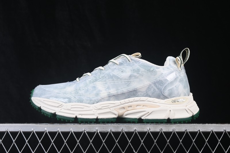 Off-White Virgil Abloh Retro Running Shoes with Translucent Green Accents - AJF6