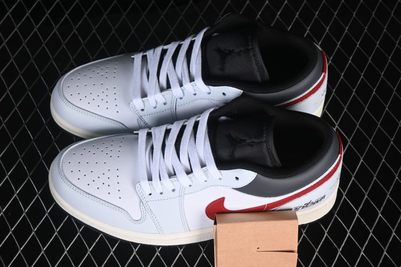 Nike Air Jordan 1 Low Retro Basketball Shoes in White and Red - 553558-081