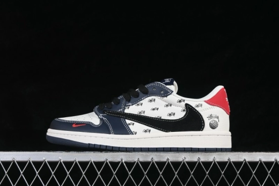 Nike Air Jordan 1 Low Stussy Collaboration Retro Basketball Shoes with Custom Printed Design - JW1188-170