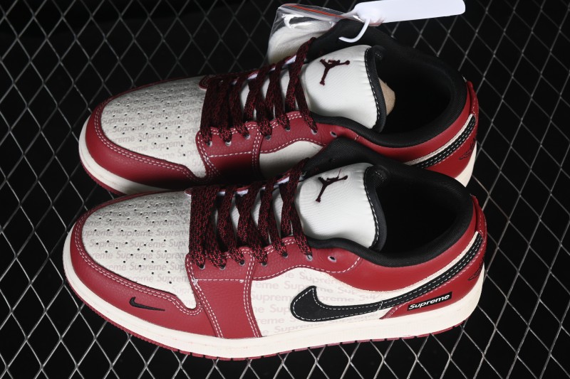 Nike Air Jordan 1 Low AJ1 Collaboration Basketball Shoes with English Red and Black Swoosh High-End Custom Retro Style - QJ1988-008