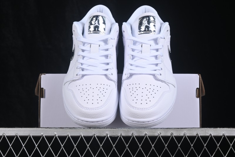 Nike Air Jordan 1 Low Retro Basketball Shoes with Silver Swoosh - IQ9381-100