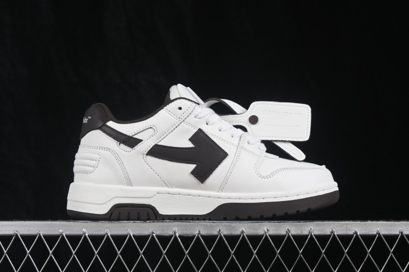 Off-White Out of Office Low-Top Fashion Skate Shoes in White and Brown - WME5