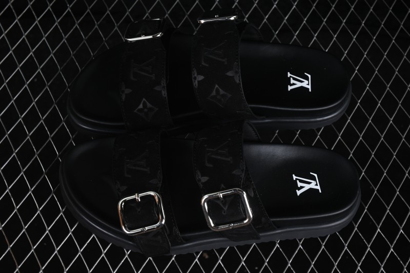 Louis Vuitton Venice Comfort Calfskin Suede Round-Toe Slide Sandals - T.E5