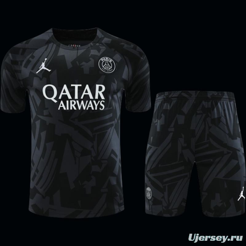 23-24 PSG Black Pattern Short Sleeve+Shorts