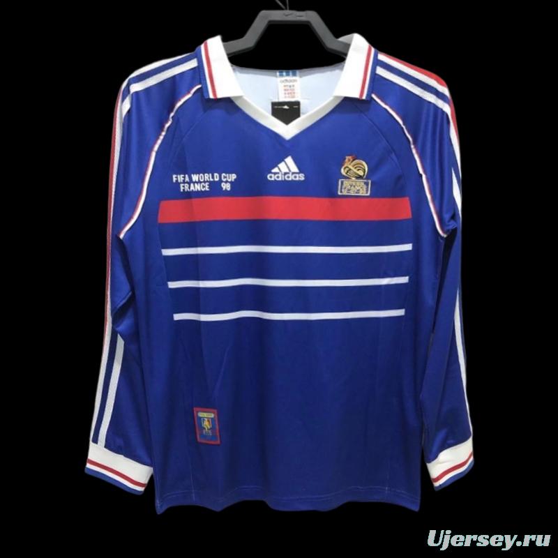 Retro 1998 Long Sleeve France Home Soccer Jersey With 98 France Patch