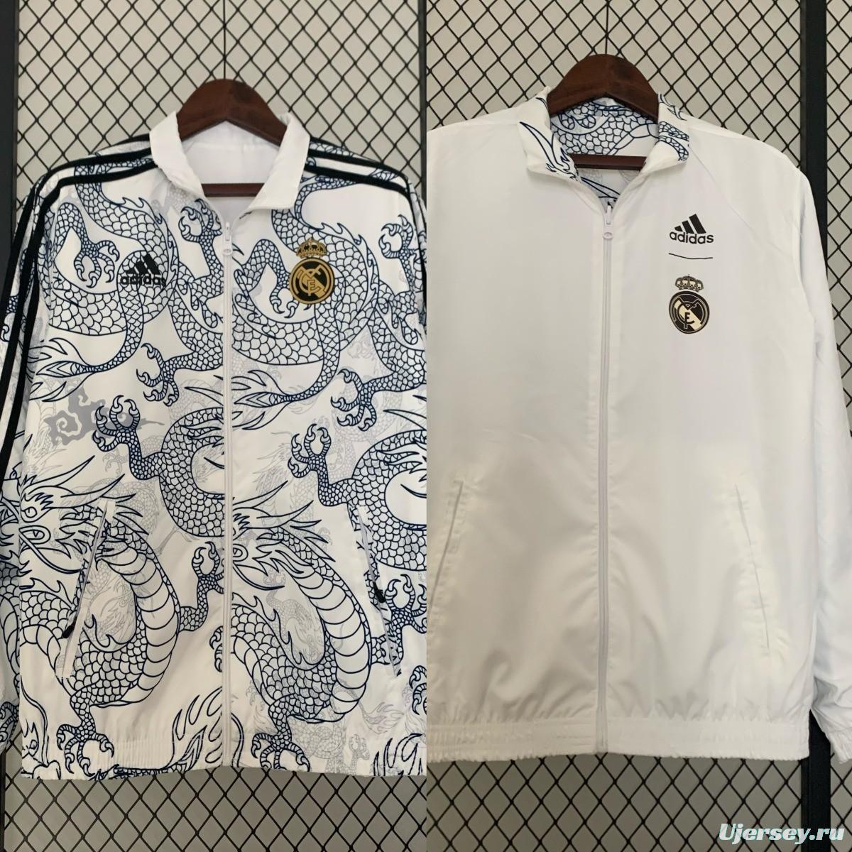 23/24 Real Madrid White Dragon Reversible Full Zipper Jacket