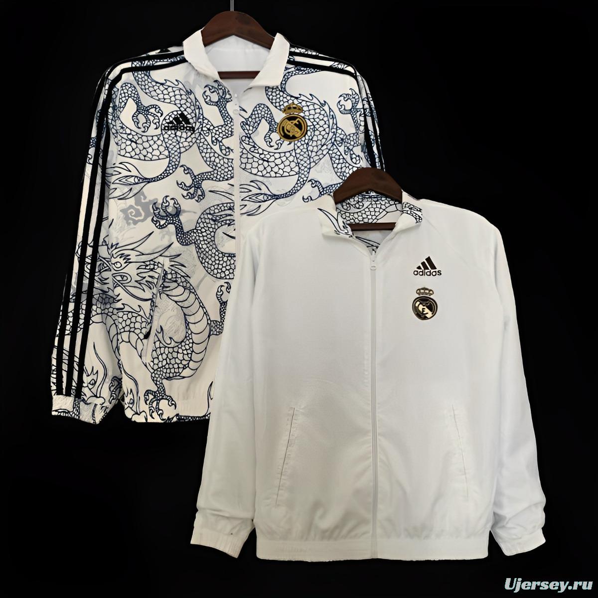 23/24 Real Madrid White Dragon Reversible Full Zipper Jacket