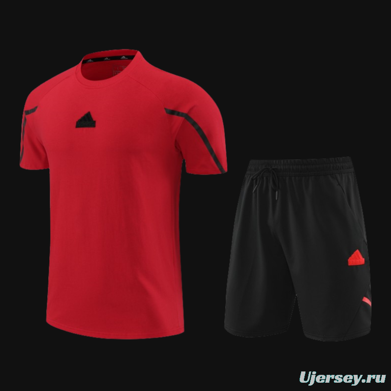 23/24 Adidas Red Cotton Short Sleeve Jersey+Shorts